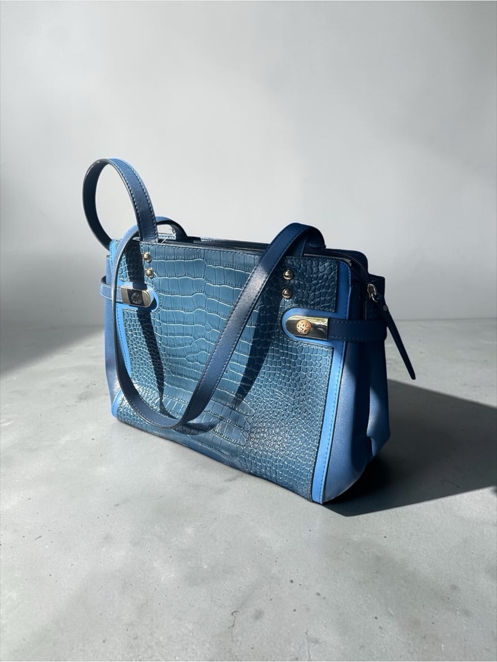 MC Marc Chantal Blue Croc-Embossed Tote Shoulder Bag